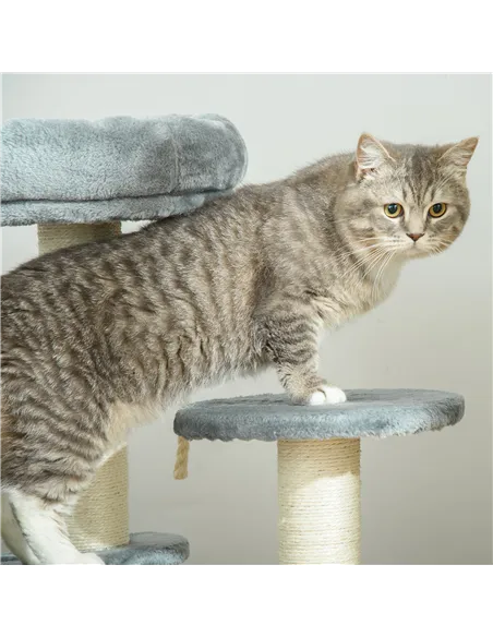 PawHut 65cm Cat Tree, Cat Tower for Kittens, Small Cat Condo with Sisal Scratching Posts, Hanging Rope, Perches - Grey