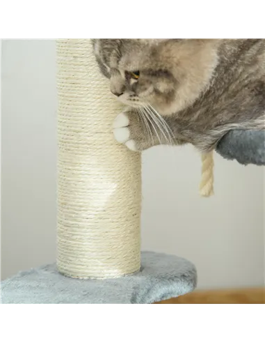 PawHut 65cm Cat Tree, Cat Tower for Kittens, Small Cat Condo with Sisal Scratching Posts, Hanging Rope, Perches - Grey