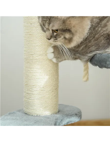 PawHut 65cm Cat Tree, Cat Tower for Kittens, Small Cat Condo with Sisal Scratching Posts, Hanging Rope, Perches - Grey