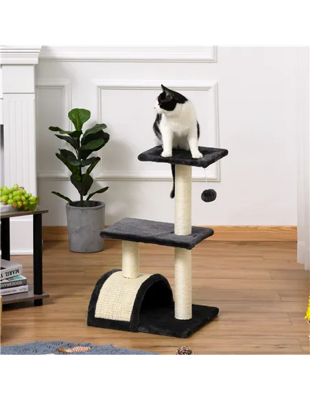 PawHut 72cm Cat Tree with Scratching Post, Pad for Indoor Cats - Black