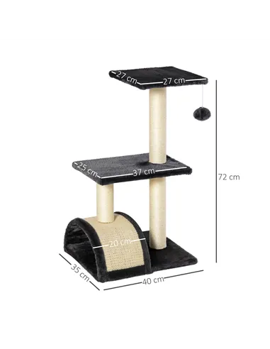PawHut 72cm Cat Tree with Scratching Post, Pad for Indoor Cats - Black