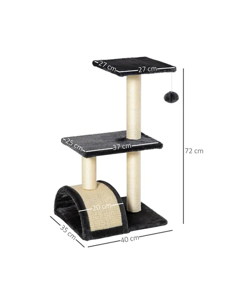 PawHut 72cm Cat Tree with Scratching Post, Pad for Indoor Cats - Black