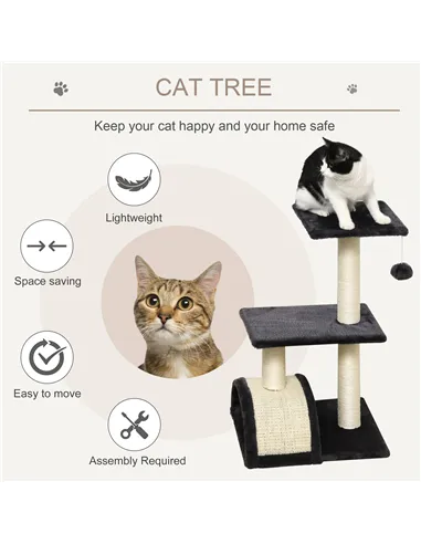 PawHut 72cm Cat Tree with Scratching Post, Pad for Indoor Cats - Black