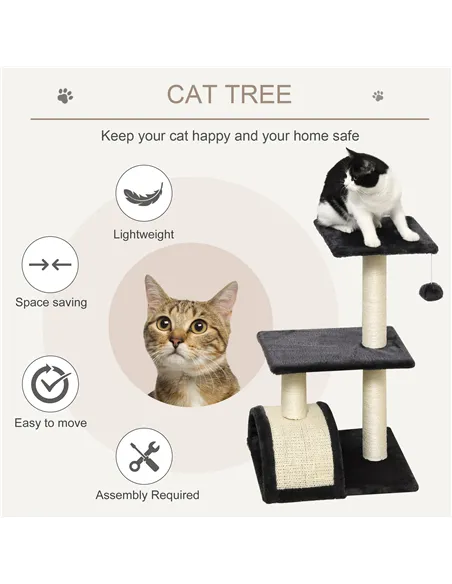 PawHut 72cm Cat Tree with Scratching Post, Pad for Indoor Cats - Black