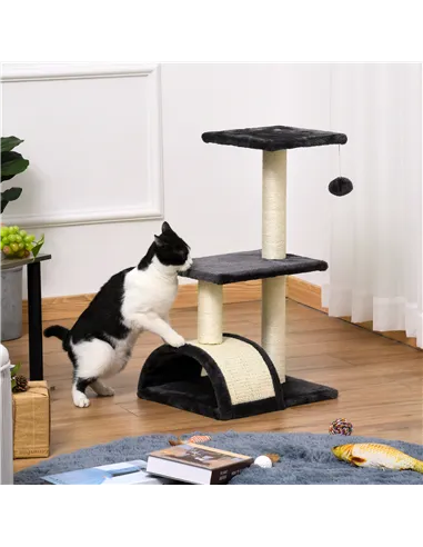 PawHut 72cm Cat Tree with Scratching Post, Pad for Indoor Cats - Black