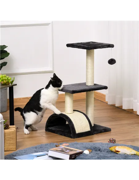 PawHut 72cm Cat Tree with Scratching Post, Pad for Indoor Cats - Black