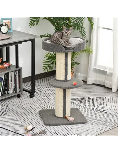 PawHut 91cm Cat Tower Scratching Posts Cat Tree for Indoor Kittens Activity Centre Grey