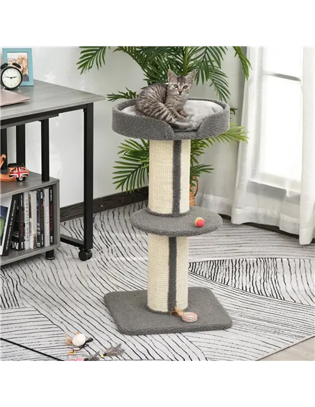 PawHut 91cm Cat Tower Scratching Posts Cat Tree for Indoor Kittens Activity Centre Grey