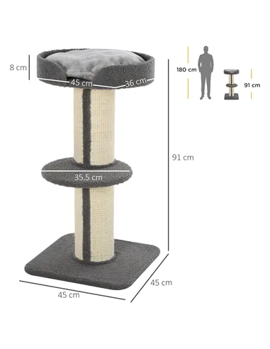 PawHut 91cm Cat Tower Scratching Posts Cat Tree for Indoor Kittens Activity Centre Grey