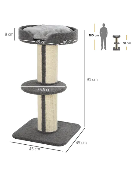 PawHut 91cm Cat Tower Scratching Posts Cat Tree for Indoor Kittens Activity Centre Grey