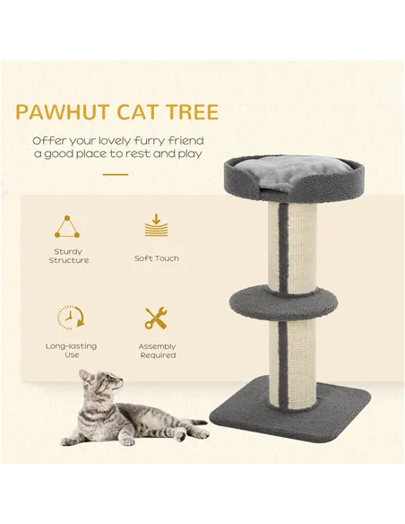 PawHut 91cm Cat Tower Scratching Posts Cat Tree for Indoor Kittens Activity Centre Grey