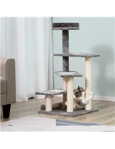 PawHut 100 cm Cat Tree for Indoor Cats Kitten Scratch Scratching Post Climbing Tower Activity Centre Grey 2