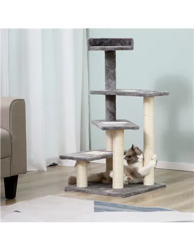 PawHut 100 cm Cat Tree for Indoor Cats Kitten Scratch Scratching Post Climbing Tower Activity Centre Grey