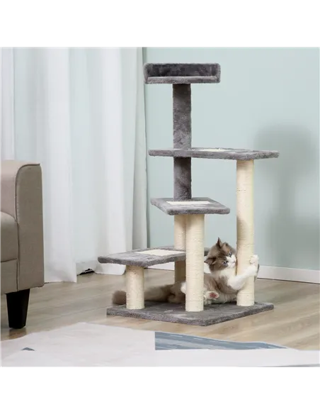 PawHut 100 cm Cat Tree for Indoor Cats Kitten Scratch Scratching Post Climbing Tower Activity Centre Grey