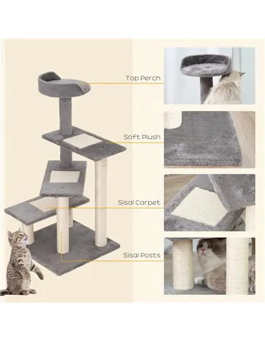 PawHut 100 cm Cat Tree for Indoor Cats Kitten Scratch Scratching Post Climbing Tower Activity Centre Grey