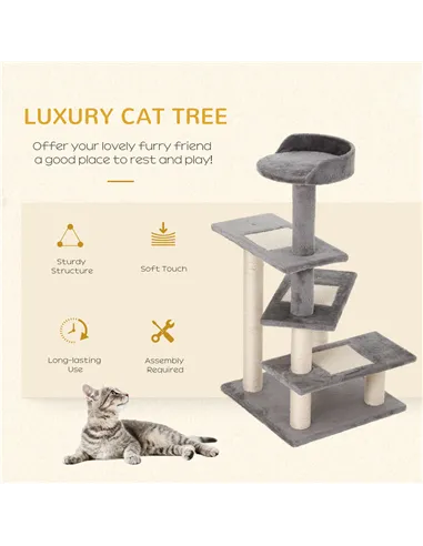 PawHut 100 cm Cat Tree for Indoor Cats Kitten Scratch Scratching Post Climbing Tower Activity Centre Grey