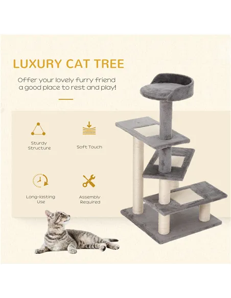 PawHut 100 cm Cat Tree for Indoor Cats Kitten Scratch Scratching Post Climbing Tower Activity Centre Grey