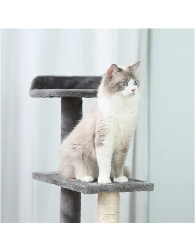 PawHut 100 cm Cat Tree for Indoor Cats Kitten Scratch Scratching Post Climbing Tower Activity Centre Grey