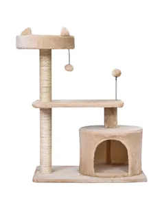 PawHut Cat Tree for Indoor Cats with Scratching Post Climbing Tower Kitty Activity Centre Condo Perch Jumping Platforms Beige 60