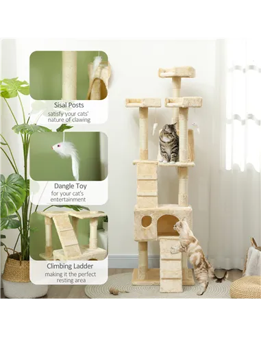 PawHut Cat Tree Scratching House, Activity Play Centre