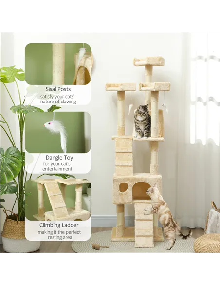 PawHut Cat Tree Scratching House, Activity Play Centre