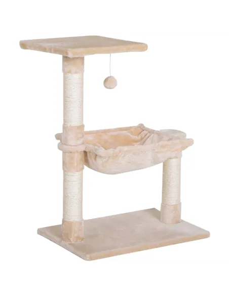 PawHut Cat Scratch Post with Bed Cat Tree for Indoor Cats Sisal Scratching Posts Hammock Kitty Activity Centre Beige