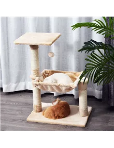 PawHut Cat Scratch Post with Bed Cat Tree for Indoor Cats Sisal Scratching Posts Hammock Kitty Activity Centre Beige 2