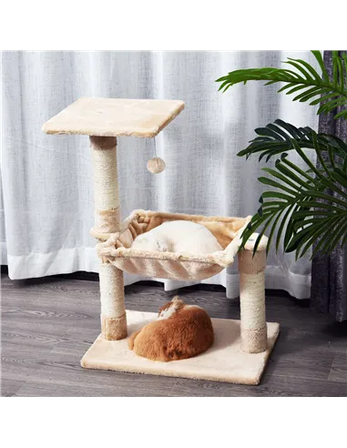 PawHut Cat Scratch Post with Bed Cat Tree for Indoor Cats Sisal Scratching Posts Hammock Kitty Activity Centre Beige
