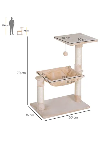 PawHut Cat Scratch Post with Bed Cat Tree for Indoor Cats Sisal Scratching Posts Hammock Kitty Activity Centre Beige