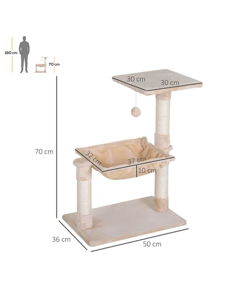 PawHut Cat Scratch Post with Bed Cat Tree for Indoor Cats Sisal Scratching Posts Hammock Kitty Activity Centre Beige