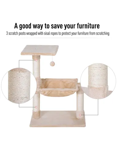 PawHut Cat Scratch Post with Bed Cat Tree for Indoor Cats Sisal Scratching Posts Hammock Kitty Activity Centre Beige