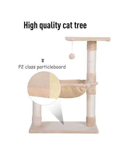 PawHut Cat Scratch Post with Bed Cat Tree for Indoor Cats Sisal Scratching Posts Hammock Kitty Activity Centre Beige