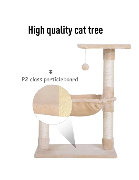 PawHut Cat Scratch Post with Bed Cat Tree for Indoor Cats Sisal Scratching Posts Hammock Kitty Activity Centre Beige