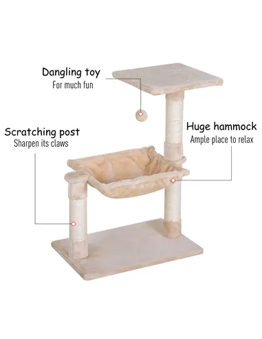 PawHut Cat Scratch Post with Bed Cat Tree for Indoor Cats Sisal Scratching Posts Hammock Kitty Activity Centre Beige