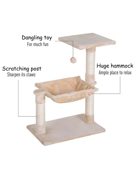 PawHut Cat Scratch Post with Bed Cat Tree for Indoor Cats Sisal Scratching Posts Hammock Kitty Activity Centre Beige