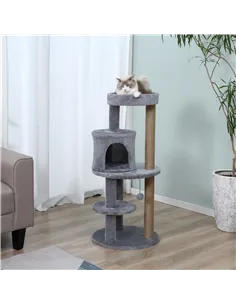 PawHut 104 cm Cat Tree, Cat Condo Tree Tower, Cat Activity Centre with Scratching Posts, Plush Perch, Hanging Ball - Grey 2