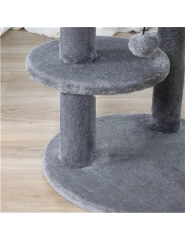 PawHut 104 cm Cat Tree, Cat Condo Tree Tower, Cat Activity Centre with Scratching Posts, Plush Perch, Hanging Ball - Grey