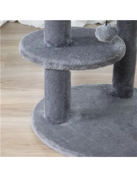 PawHut 104 cm Cat Tree, Cat Condo Tree Tower, Cat Activity Centre with Scratching Posts, Plush Perch, Hanging Ball - Grey