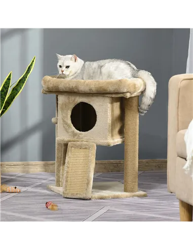 PawHut Cat Tree Tower for Indoor Cats Cat Scratching Post Climbing Activity Centre w/Jute Scratching Pad, Toy Ball, Cat House - 