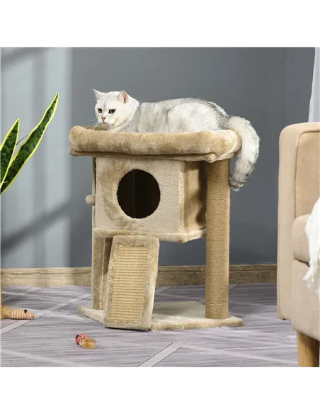 PawHut Cat Tree Tower for Indoor Cats Cat Scratching Post Climbing Activity Centre w/Jute Scratching Pad, Toy Ball, Cat House - 