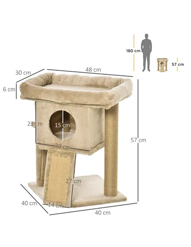 PawHut Cat Tree Tower for Indoor Cats Cat Scratching Post Climbing Activity Centre w/Jute Scratching Pad, Toy Ball, Cat House - 