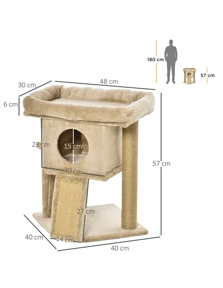 PawHut Cat Tree Tower for Indoor Cats Cat Scratching Post Climbing Activity Centre w/Jute Scratching Pad, Toy Ball, Cat House - 