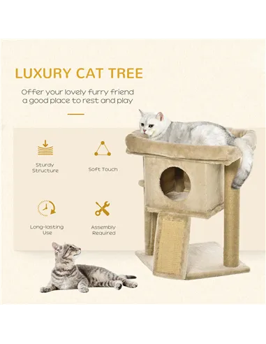 PawHut Cat Tree Tower for Indoor Cats Cat Scratching Post Climbing Activity Centre w/Jute Scratching Pad, Toy Ball, Cat House - 