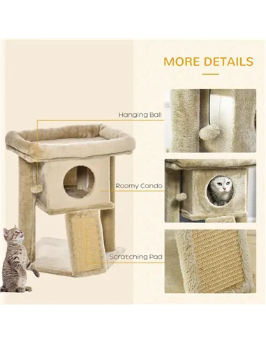 PawHut Cat Tree Tower for Indoor Cats Cat Scratching Post Climbing Activity Centre w/Jute Scratching Pad, Toy Ball, Cat House - 