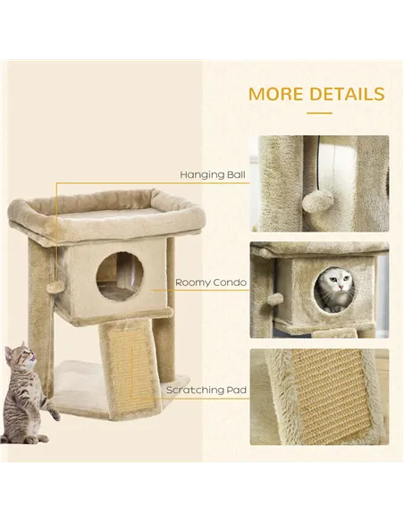 PawHut Cat Tree Tower for Indoor Cats Cat Scratching Post Climbing Activity Centre w/Jute Scratching Pad, Toy Ball, Cat House - 