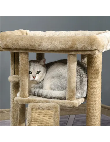 PawHut Cat Tree Tower for Indoor Cats Cat Scratching Post Climbing Activity Centre w/Jute Scratching Pad, Toy Ball, Cat House - 