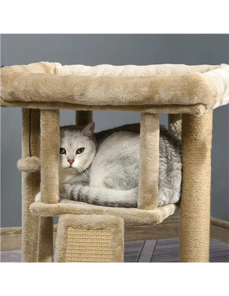 PawHut Cat Tree Tower for Indoor Cats Cat Scratching Post Climbing Activity Centre w/Jute Scratching Pad, Toy Ball, Cat House - 