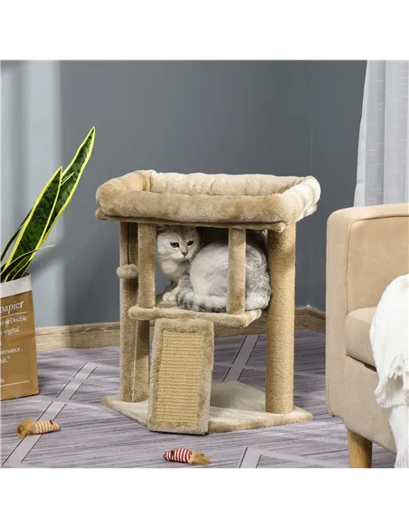 PawHut Cat Tree Tower for Indoor Cats Cat Scratching Post Climbing Activity Centre w/Jute Scratching Pad, Toy Ball, Cat House - 
