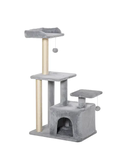 PawHut Cat Tree Tower for Indoor Cats 114cm Climbing Activity Centre Kitten with Sisal Scratching Post Perch Hanging Ball Condo 