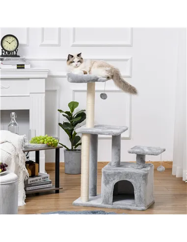 PawHut Cat Tree Tower for Indoor Cats 114cm Climbing Activity Centre Kitten with Sisal Scratching Post Perch Hanging Ball Condo 